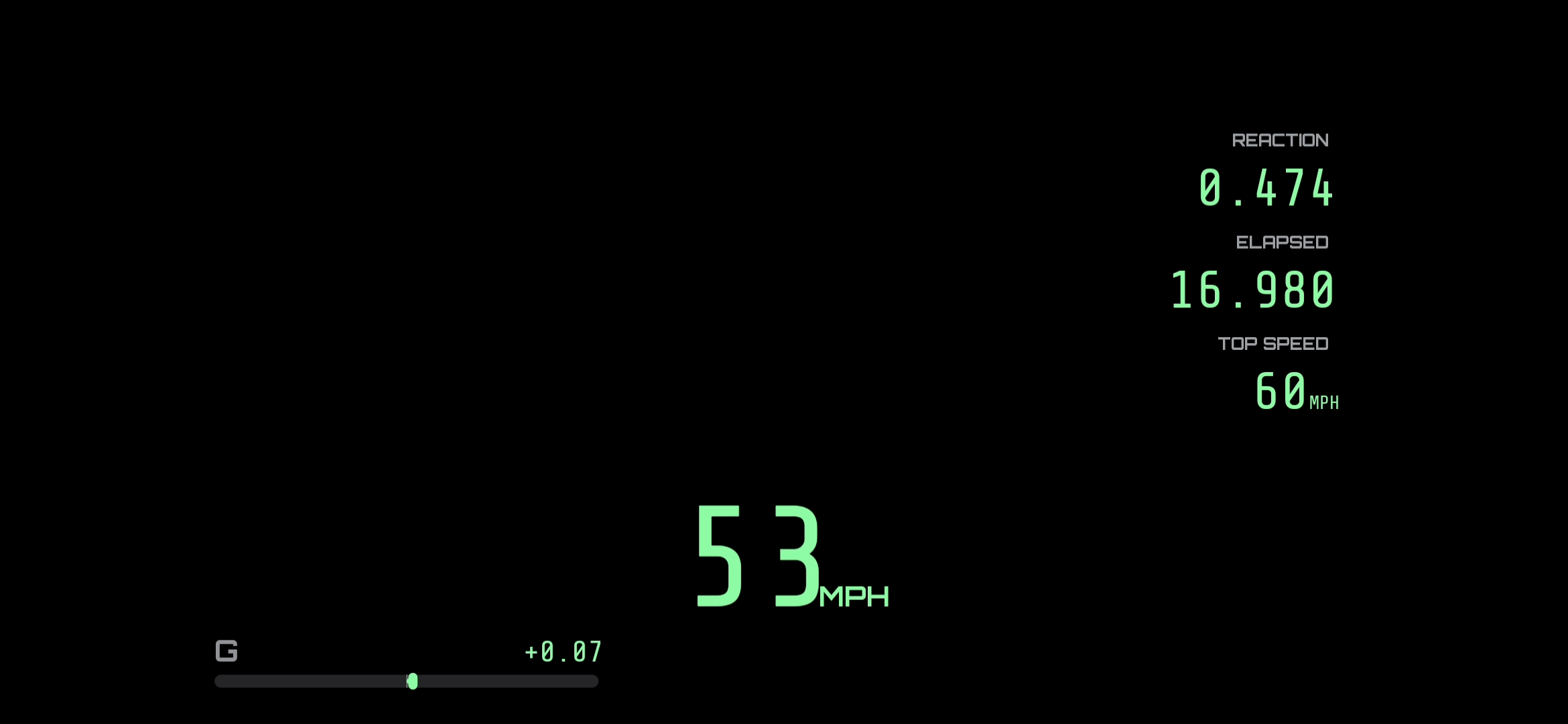 Drag Race DashCam – exported video playback with run stats burned into the footage
